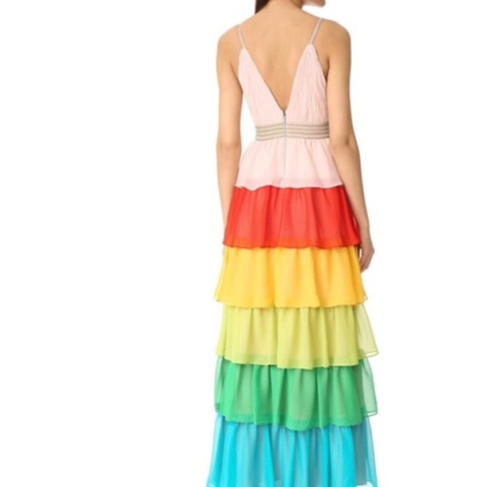 Alice + Olivia 2025 "Luba" Tiered Chiffon Rainbow Gown sz 4 - Picture 2 of 12